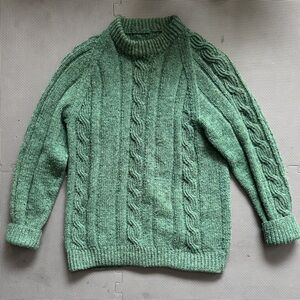 Vintage Handknit Wool Green Cable Knit Sweater